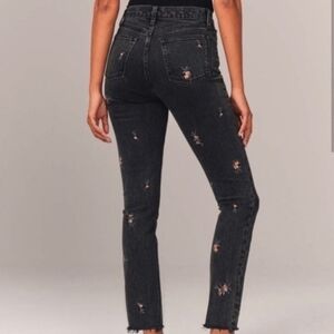 Abercrombie & Fitch floral embroidered faded black The Skinny High Rise jeans